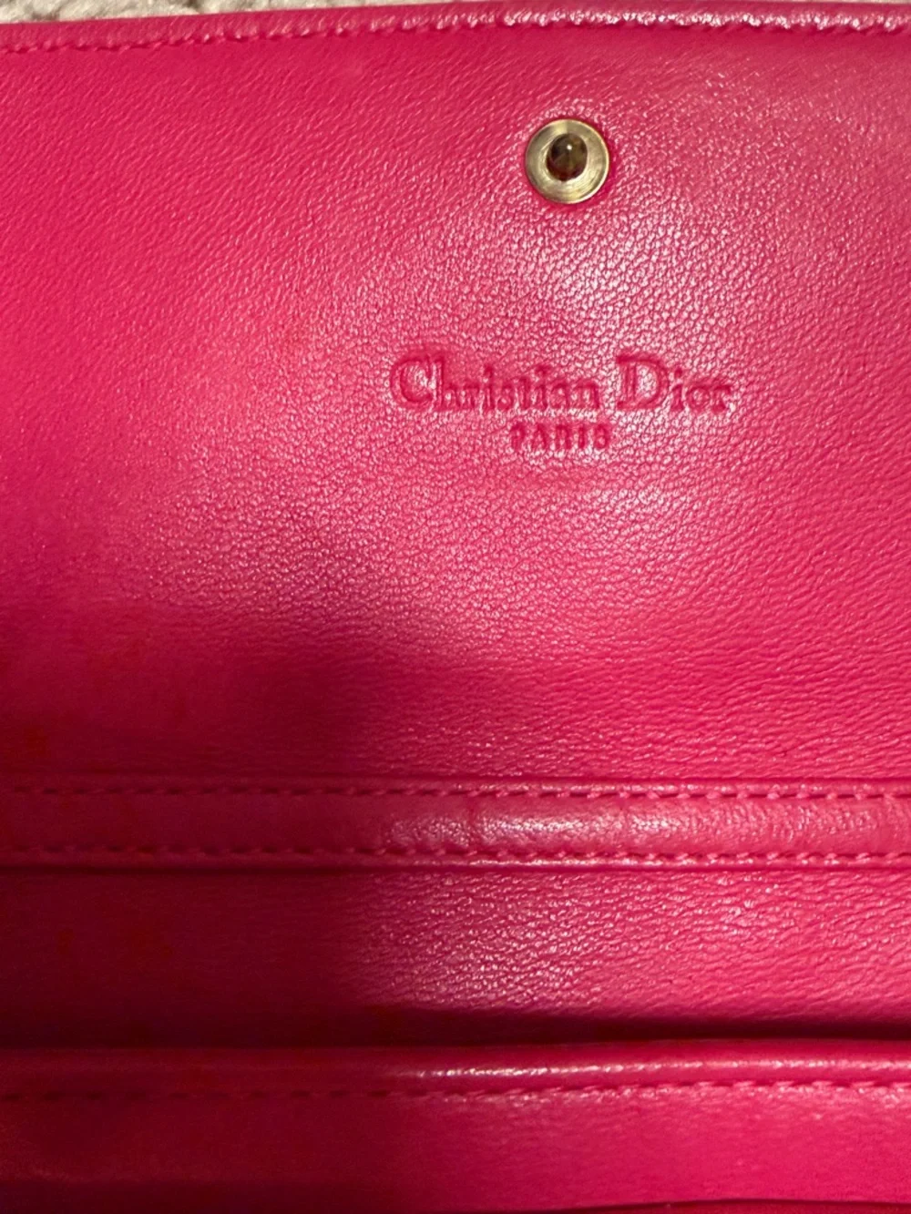 Dior Hot Pink Quilted Leather Chain Wallet with Gold Hardware